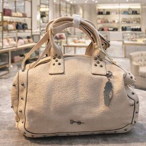 Jessica Simpson Blush Leather Satchel Bag with Feather Charm